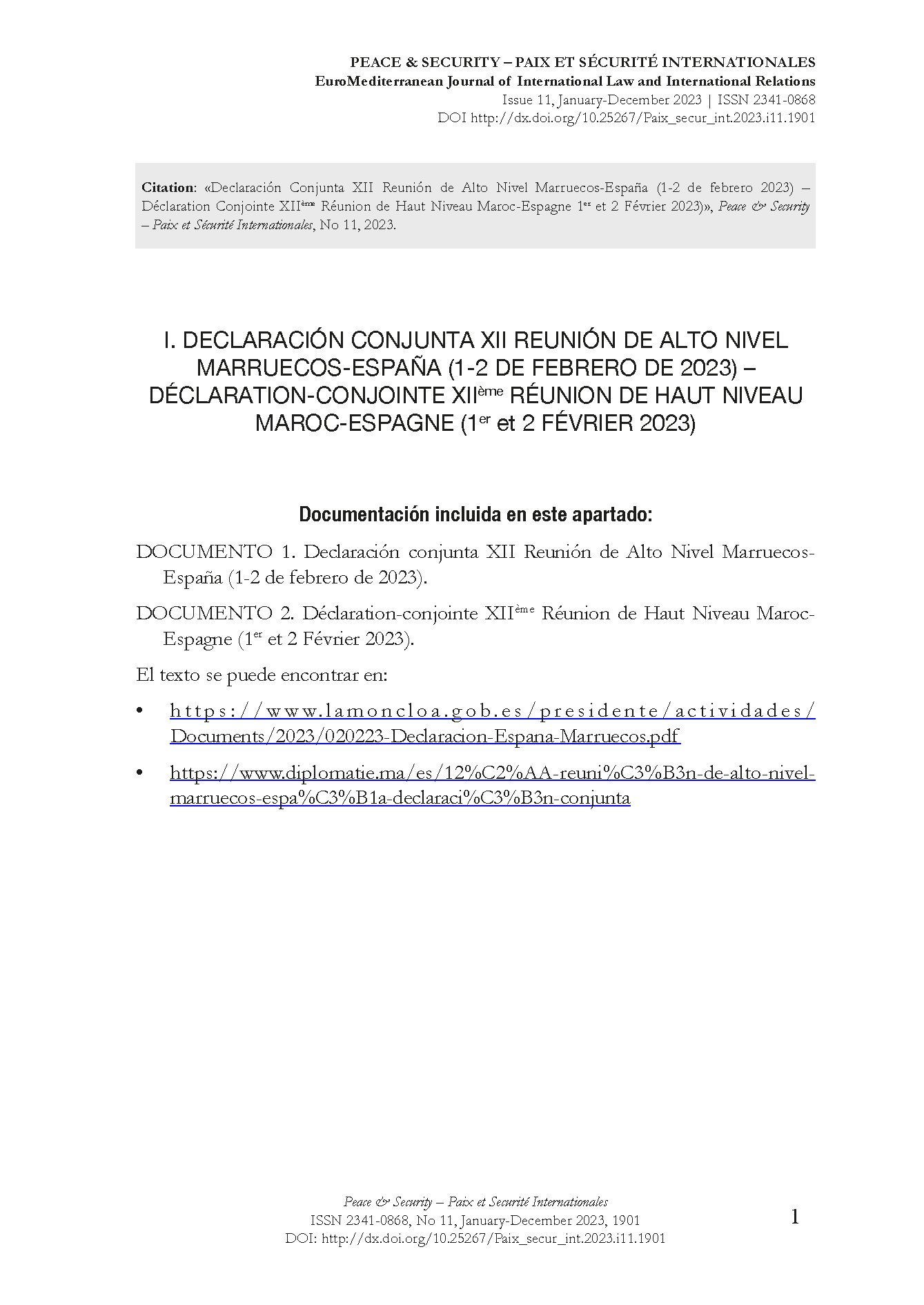 Declaración Conjunta XII Reunión de Alto Nivel Marruecos-España (1-2 de febrero 2023) – Déclaration Conjointe XXème Réunion de Haut Niveau Maroc-Espagne 1er et 2 Février 2023)