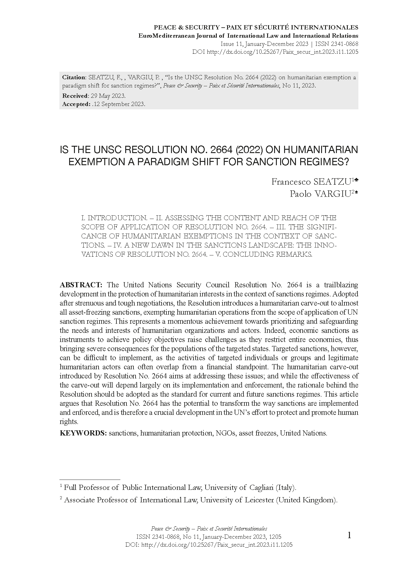 Is the UNSC Resolution No. 2664 (2022) on humanitarian exemption a paradigm shift for sanction regimes?