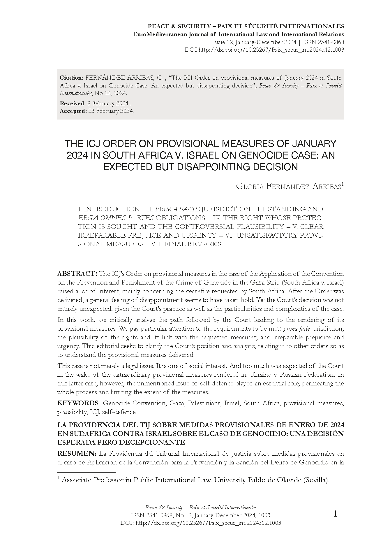 The ICJ Order on provisional measures of January 2024 in South Africa v. Israel on Genocide Case: An expected but disappointing decision