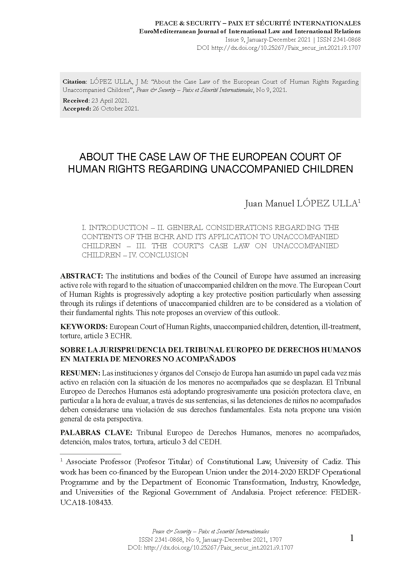 About the Case Law of the European Court of Human Rights Regarding Unaccompanied Children