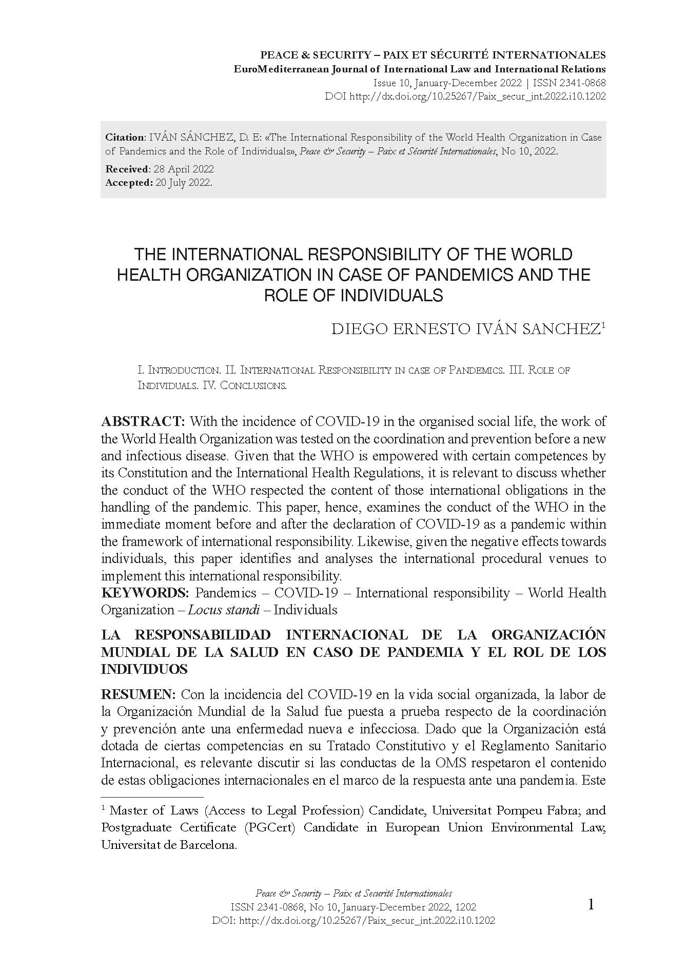 The International Responsibility of the World Health Organization in Case of Pandemics and the Role of Individual