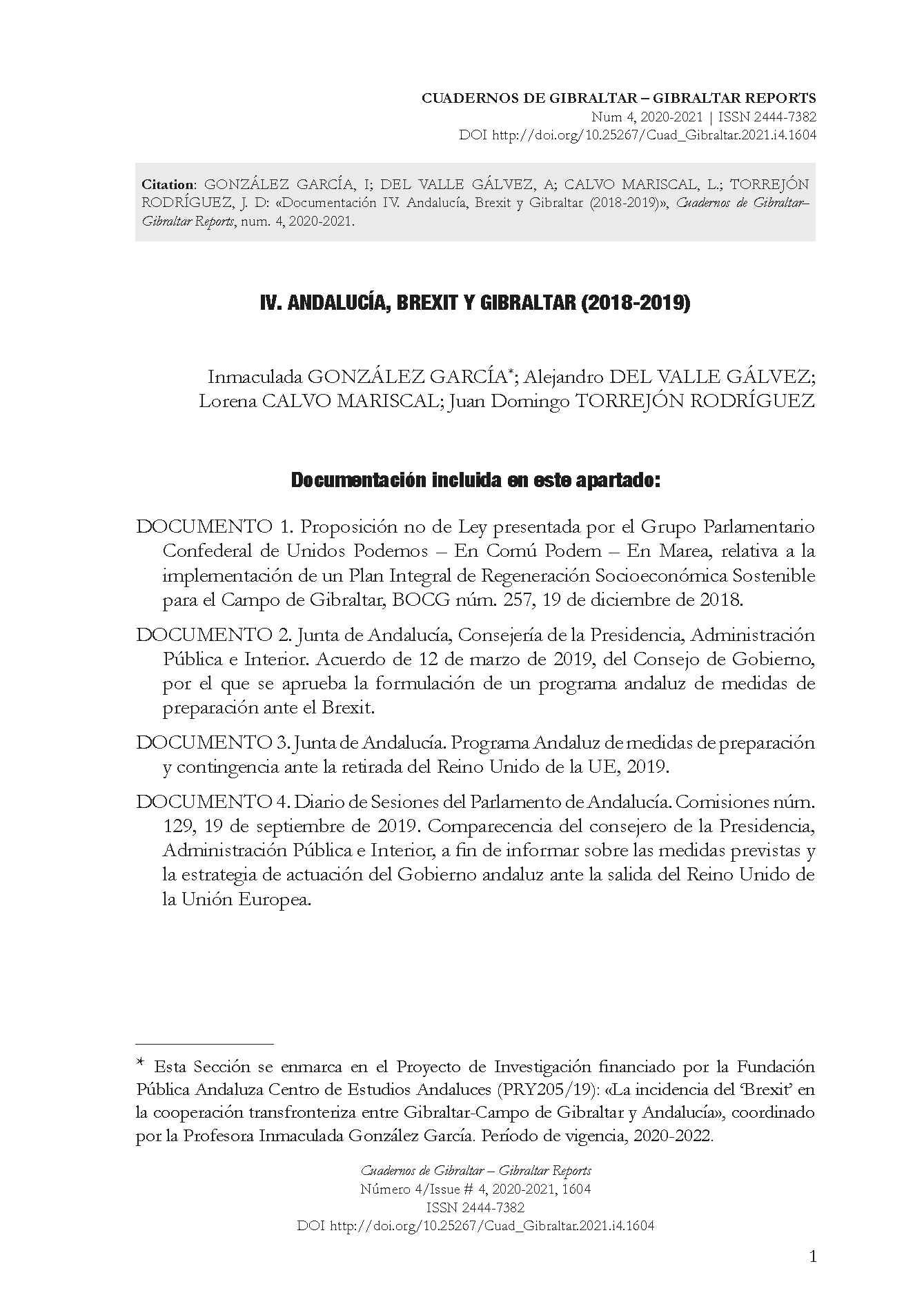 Documentación IV. Andalucía, Brexit y Gibraltar (2018-2019)