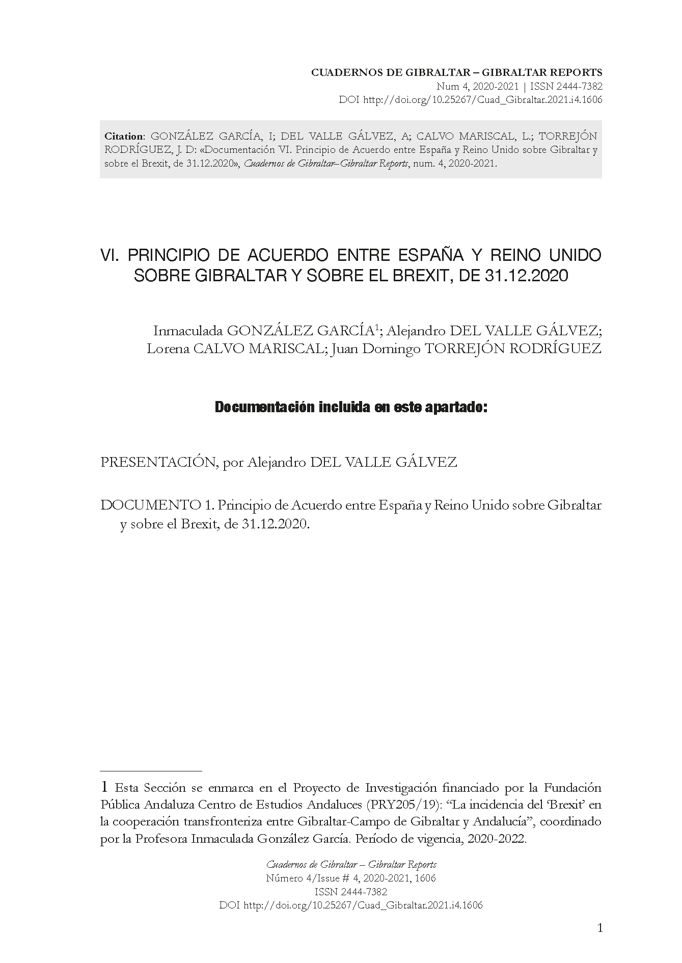 Documentación VI. Principio de Acuerdo entre España y Reino Unido sobre Gibraltar y sobre el Brexit, de 31.12.2020