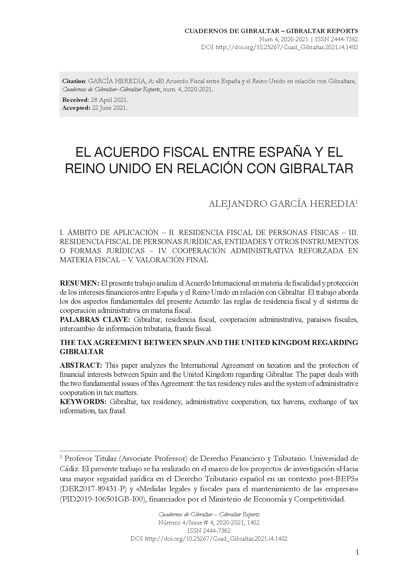El Acuerdo Fiscal entre España y el Reino Unido en relación con Gibraltar